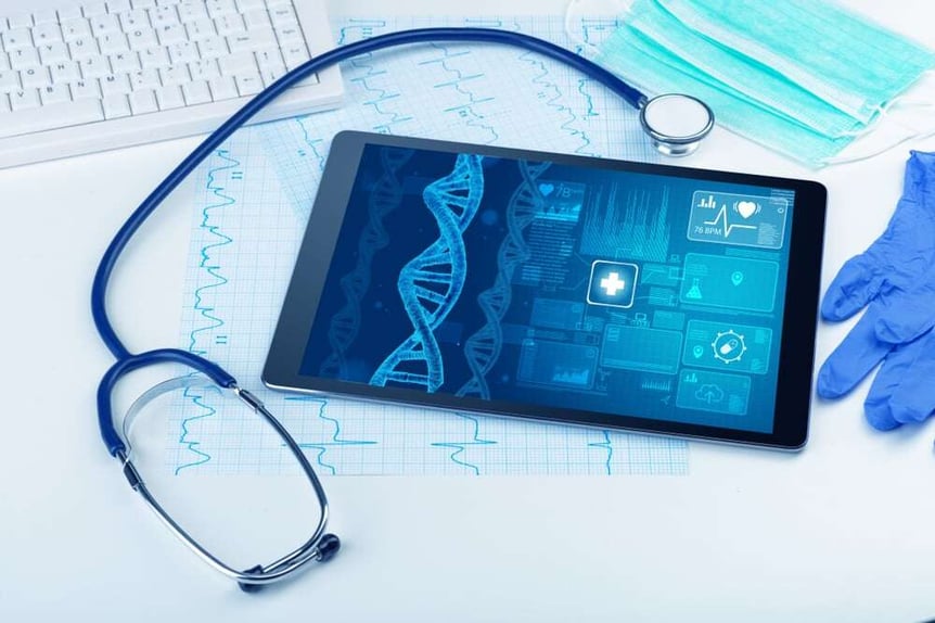Genetic test and biotechnology concept with medical technology devices
